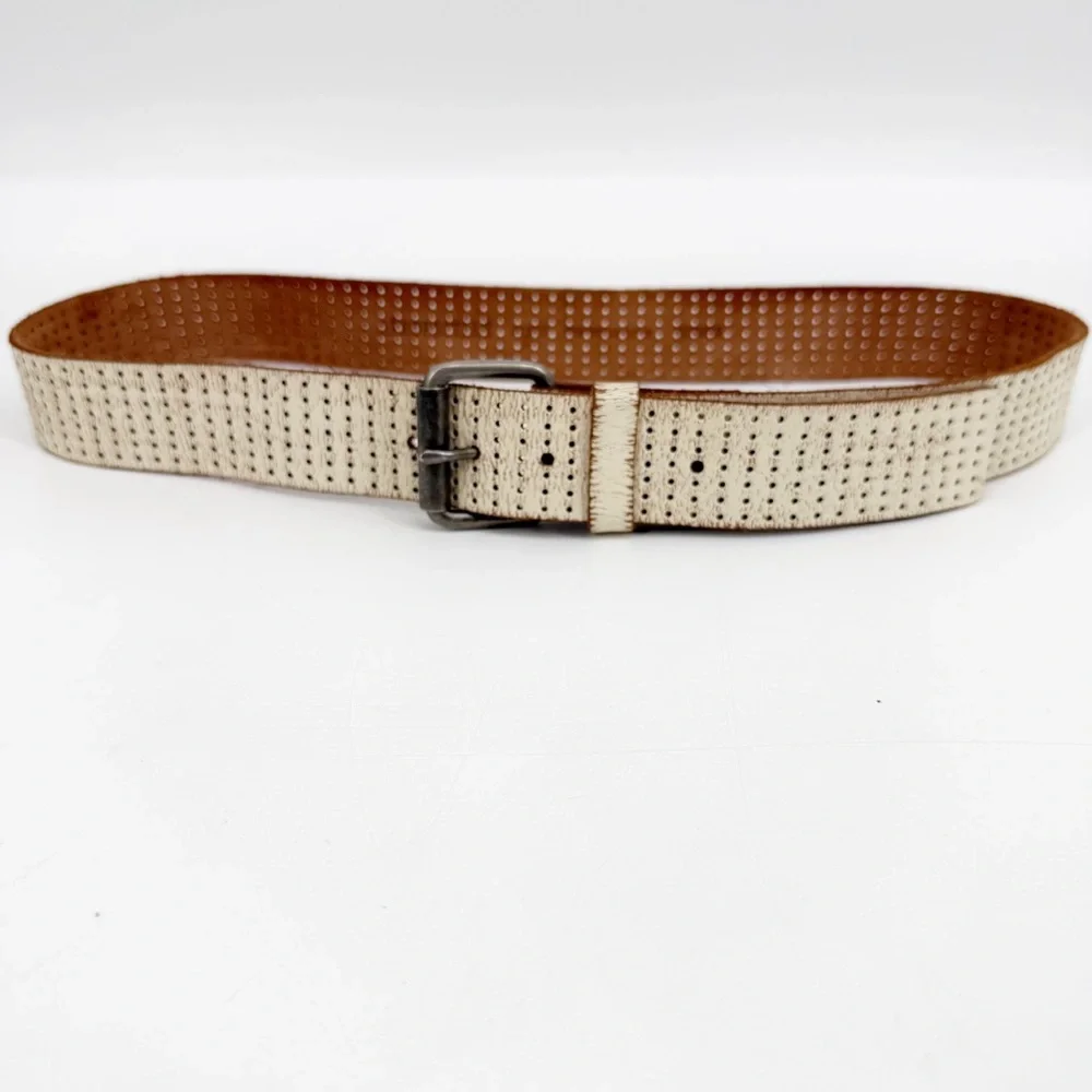 AEROPOSTALE Perforated White & Tan Leather Belt, Size Medium